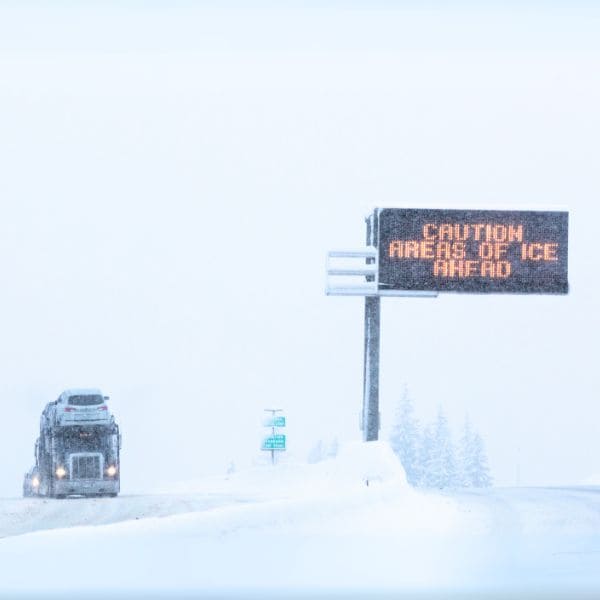 Icy road conditions I-90 Lookout Pass near Idaho-Montana