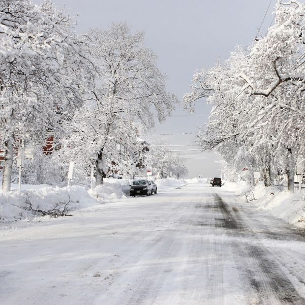 Portland, Maine snowy road